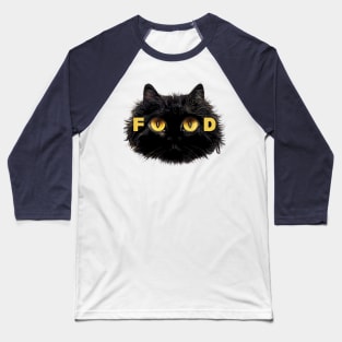 Black Cat Funny Tee, Food Fluffy Black Kitten Mainecoone, Hungry Chonky Cat Baseball T-Shirt